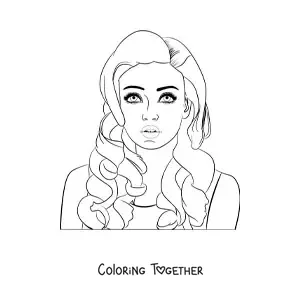 Coloring page of a realistic-style young woman's face