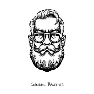 Coloring page of the face of a man with glasses and a beard