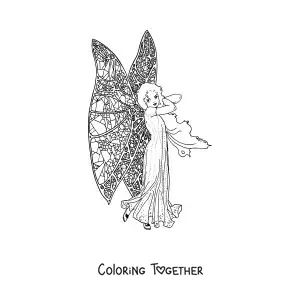 Coloring page of a fairy with butterfly wings