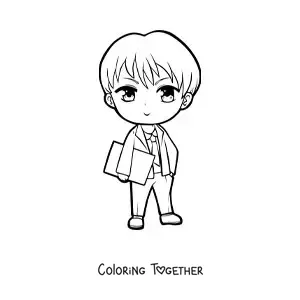 Coloring page of a man in a suit in kawaii anime style