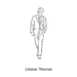 Coloring page of a businessman wearing a suit
