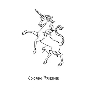 Coloring page of a unicorn on two legs