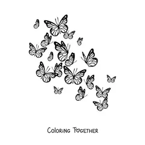Coloring page of several butterflies flying