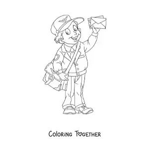 Coloring page of a young man dressed as a mailman