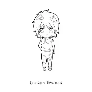Coloring page of a boy in kawaii anime style