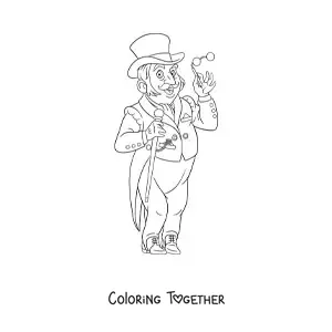 Coloring page of an elegant vintage gentleman with a top hat