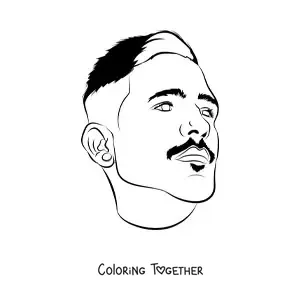 Coloring page of the face of a man with a mustache