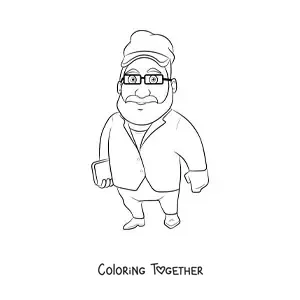 Coloring page of a man standing holding a book in his hand