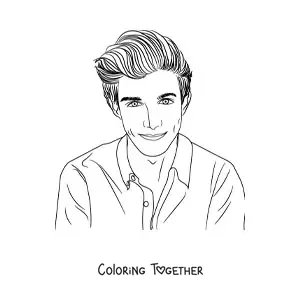 Coloring page of the face of a handsome young man in realistic style