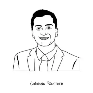 Coloring page of a happy man wearing a tie in realistic style