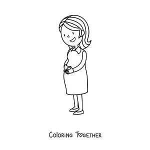 Coloring page of a happy pregnant woman