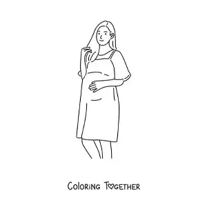Coloring page of a pregnant woman touching her belly