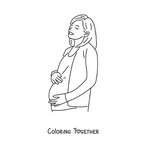 Coloring page of a woman in late pregnancy