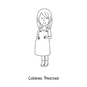 Coloring page of a smiling pregnant woman with her hands on her belly