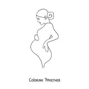 Coloring page of the side-profile silhouette of a pregnant woman