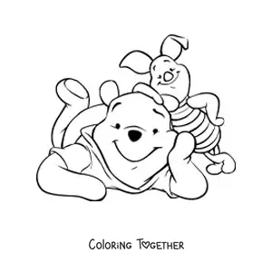 Coloring page of a smiling Pooh next to Piglet