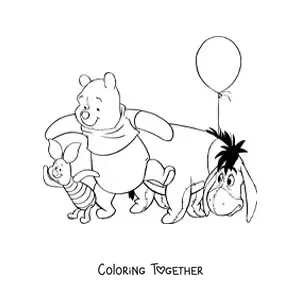 Coloring page of Pooh with Eeyore and Piglet