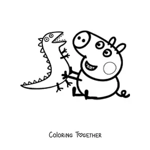 Coloring page of George playing with Mr. Dinosaur