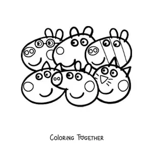 Coloring page of the faces of Peppa's friends