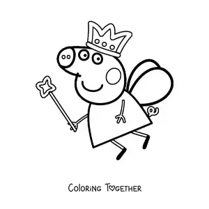 Coloring page of Peppa dressed as a fairy