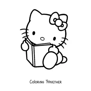 Coloring page of Hello Kitty sitting and reading a book