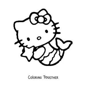 Coloring page of Hello Kitty as a mermaid holding a star in her hands