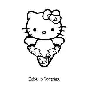 Coloring page of Hello Kitty dressed as a ballerina