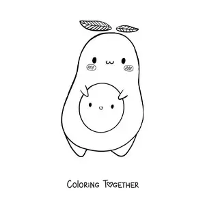 Coloring page of a cute cartoon avocado holding its smiling cartoon pit