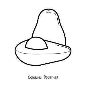 Coloring page of a whole avocado next to half an avocado