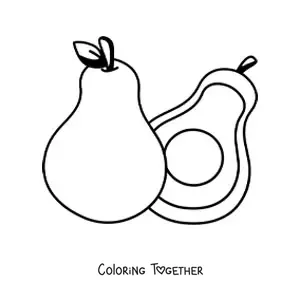 Coloring page of a whole avocado next to half an avocado