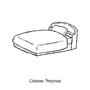 Coloring page of a single bed with a pillow