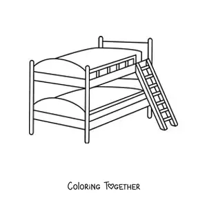 Coloring page of a two-tier bunk bed with a ladder