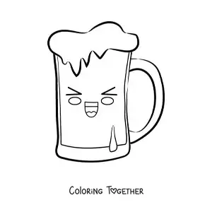 Coloring page of a happy cartoon glass full of beer