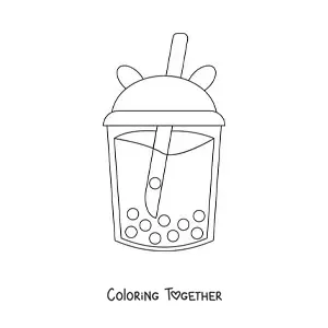 Coloring page of a cute glass with a straw full of bubble tea