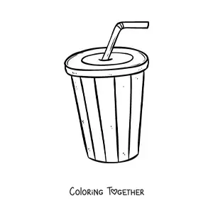 Coloring page of a disposable soda cup with a bent straw