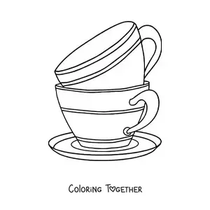 Coloring page of a mug on top of a mug on a saucer
