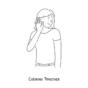 Coloring page of a girl listening with her hand cupped to her ear