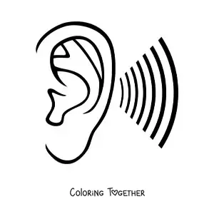 Coloring page of an ear next to sound waves