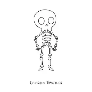 Coloring page of a whole kawaii human skeleton