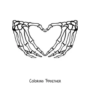 Coloring page of the bones of two hands together forming a heart