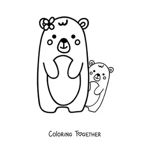 Coloring page of a cartoon mama and baby bear