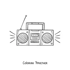 Coloring page of a modern radio with the speakers lit up