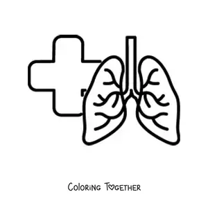 Coloring page of healthy lungs with a cross in the background