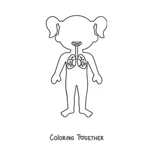 Coloring page of where the lungs are located in the silhouette of a girl