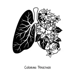 Coloring page of lungs with flowers sprouting from them
