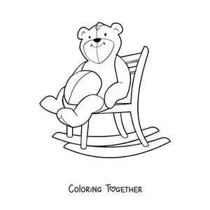 Coloring page of a teddy bear sitting on a rocking chair