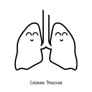 Coloring page of a pair of happy animated lungs