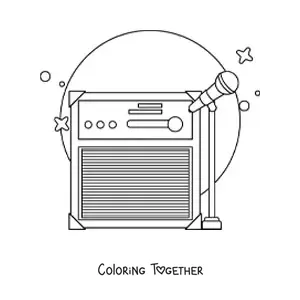 Coloring page of a standing microphone with an amplifier