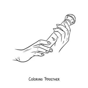 Coloring page of two hands holding a wireless microphone