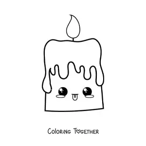Coloring page of a lit kawaii candle sticking out its tongue